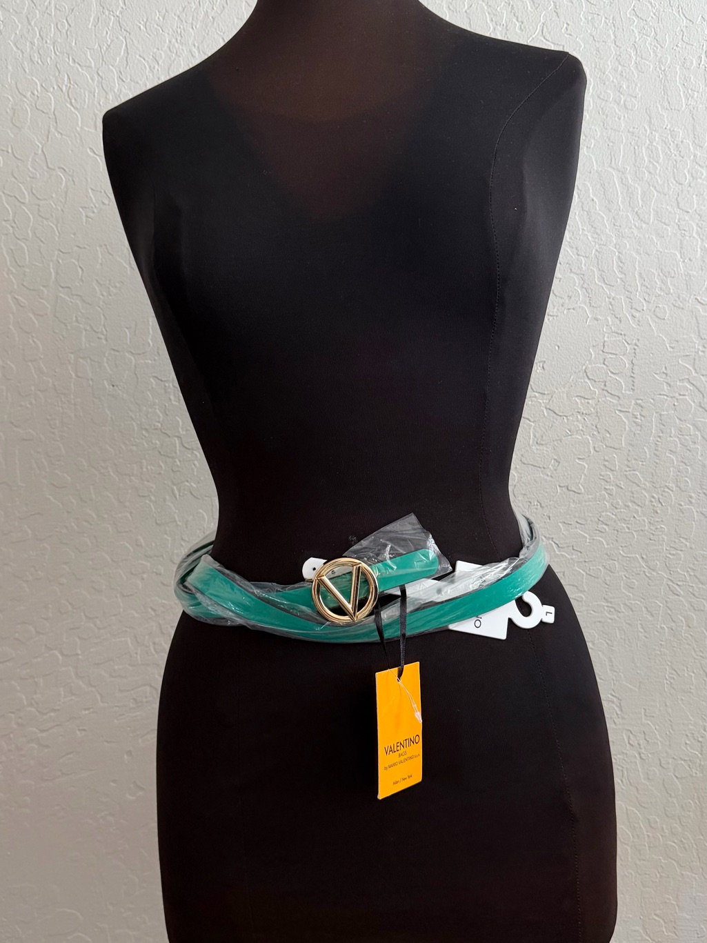 Valentino Green Leather Belt With Gold Logo Buckle